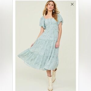Altar’d State Larisa Floral Midi Dress Blue XL